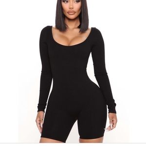 Fashion Nova Black Ribbed Romper